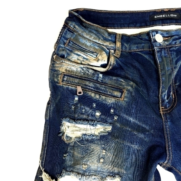 EMBELLISH Men's 34 Distressed Biker Streetwear Jeans with Paneled Stitching - Picture 3 of 16